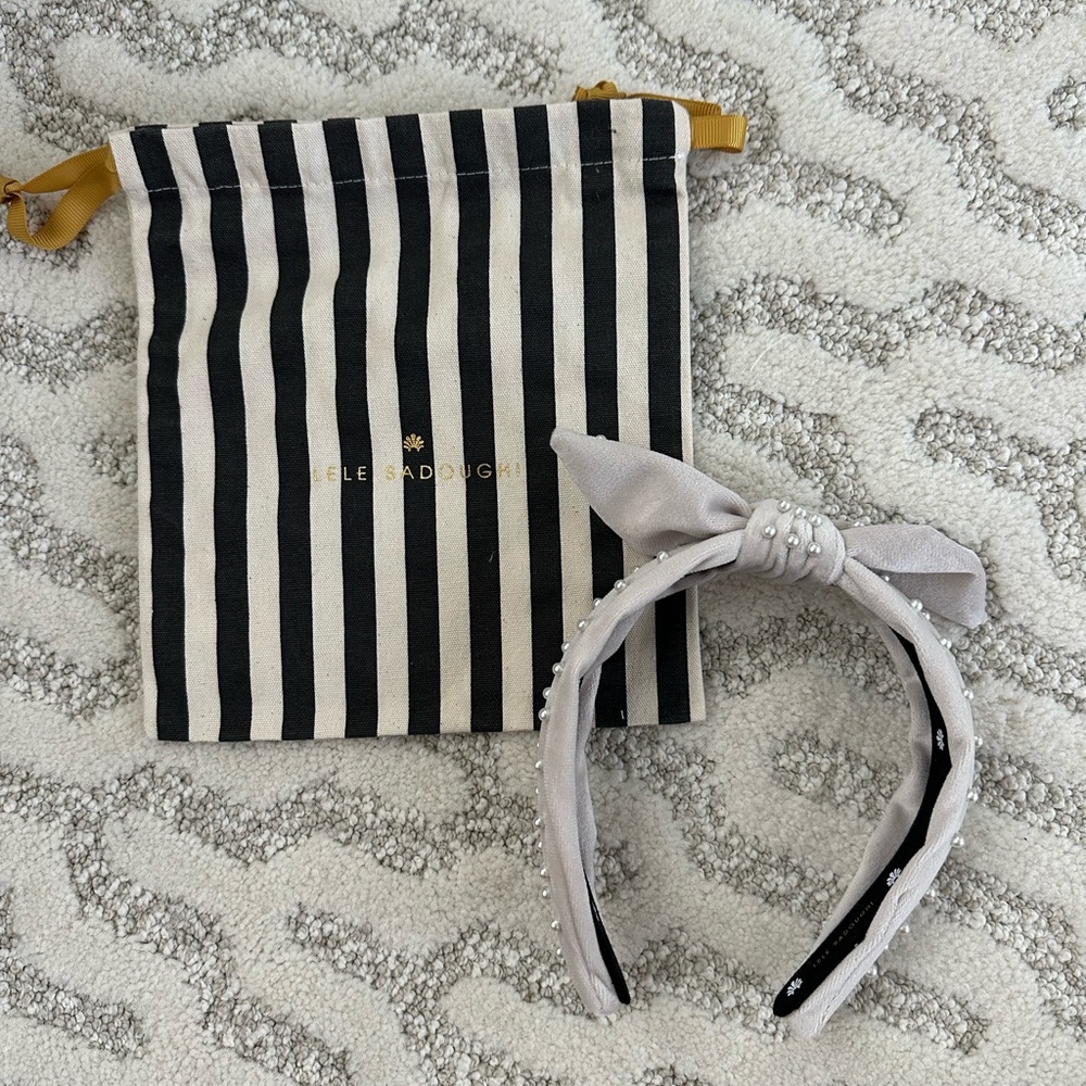 Lele Sadoughi slim ivory pearl bow tie headband